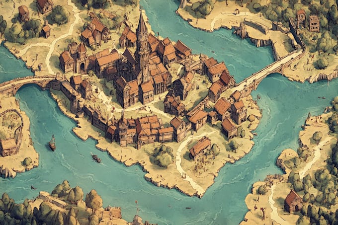 make a fantasy map illustration for map