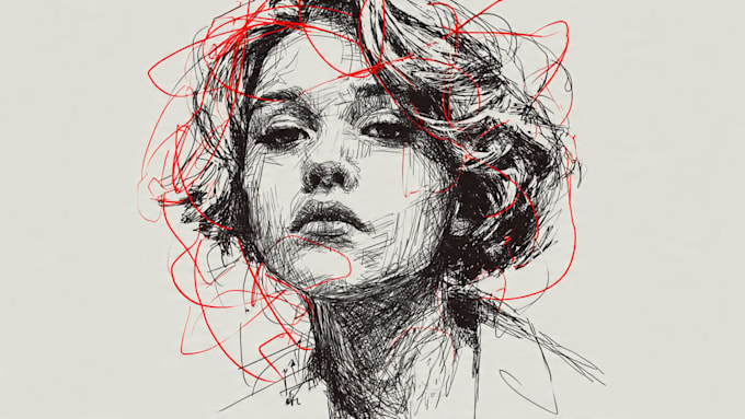 draw freehand digital scribble sketch, line art