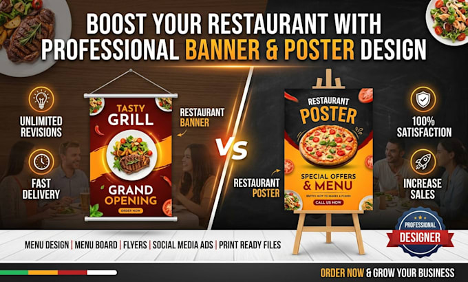 design a nice banner and poster for restaurant