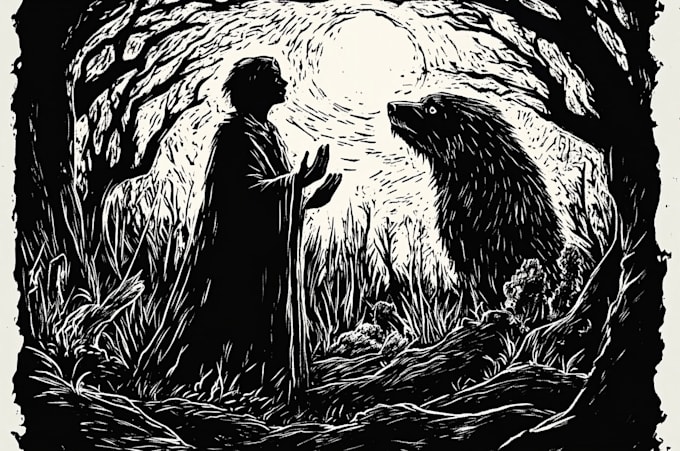 make dark art, concepts, linocut or woodcut illustrations