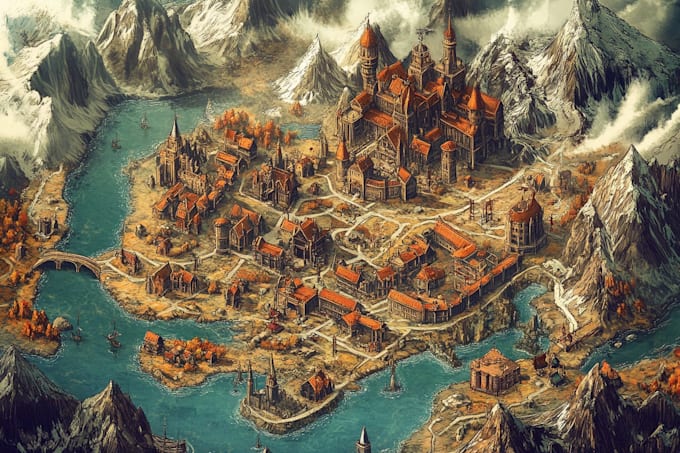 vector map illustration fantasy map design city map
