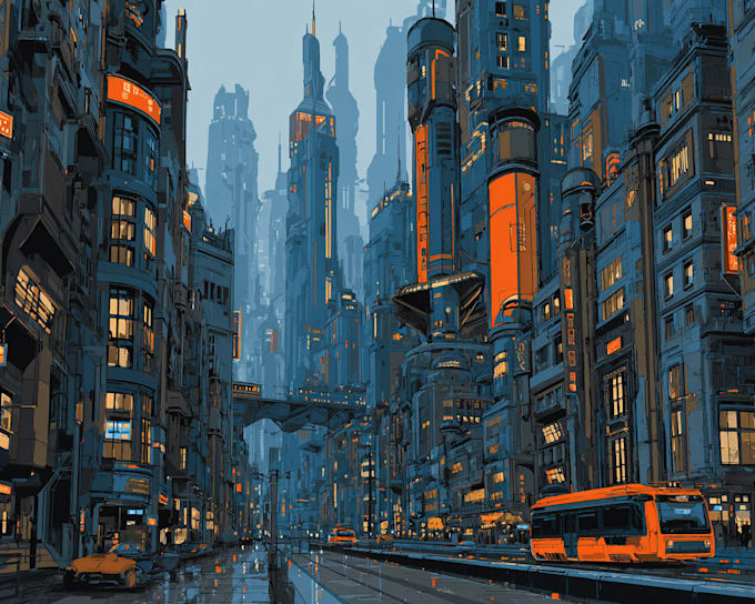 draw cyberpunk futuristic city