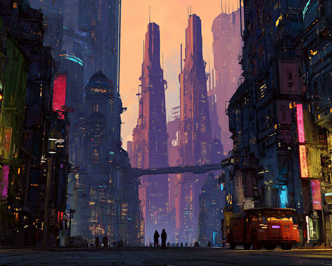 create an cyberpunk sci fi futuristic city
