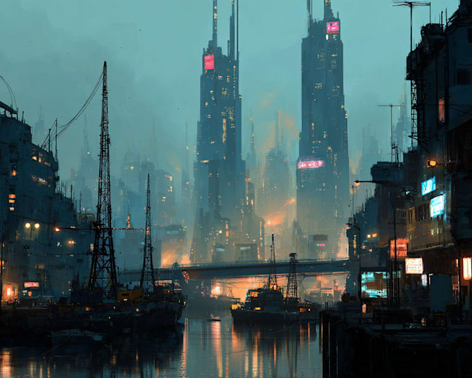 Make a cyberpunk futuristic city illustration by Toniaschneider | Fiverr