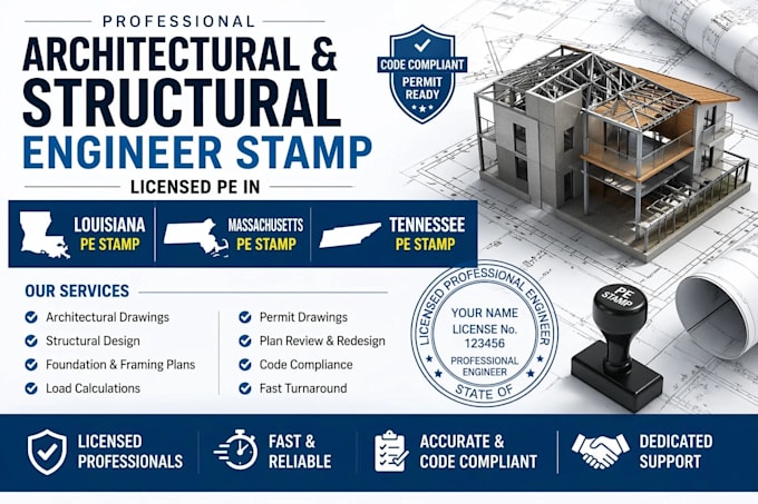 architectural structural engineer pe stamp la, ma, tn plan review building permi