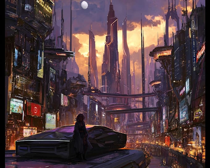 make a cyberpunk futuristic city art