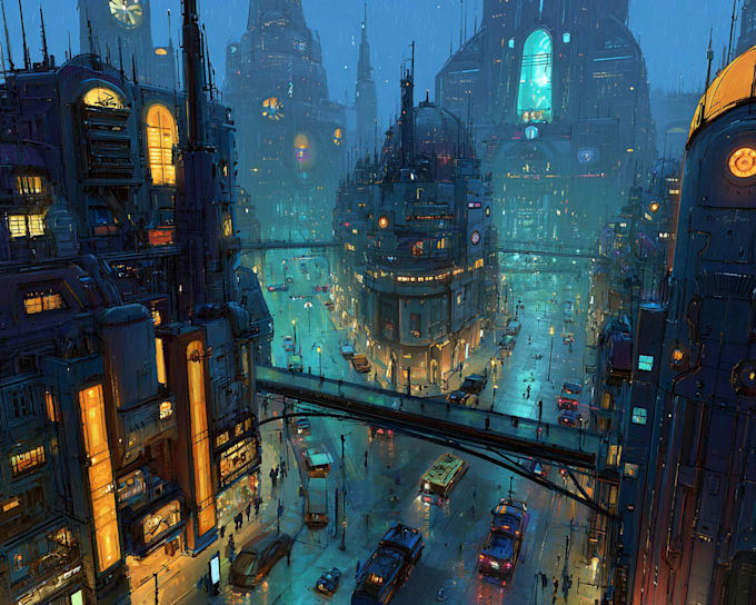 drawing a cyberpunk futuristic city art