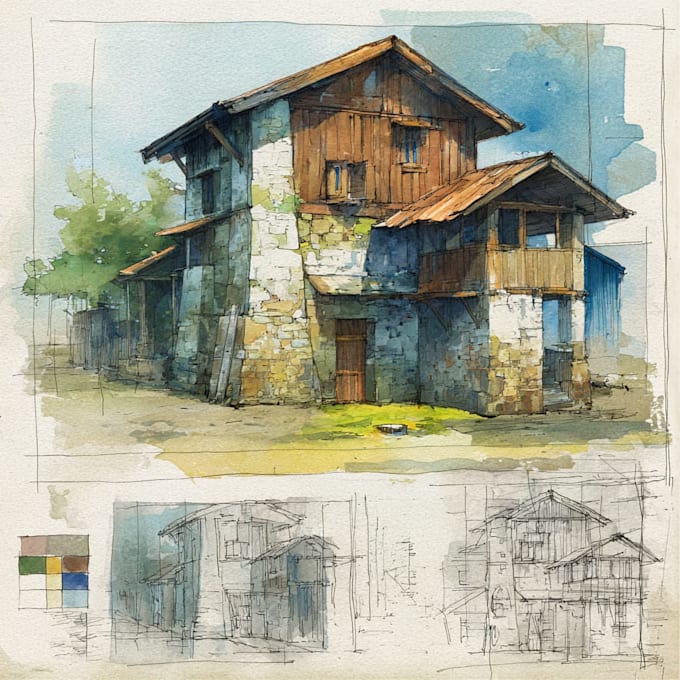create digital watercolor house and building illustrations