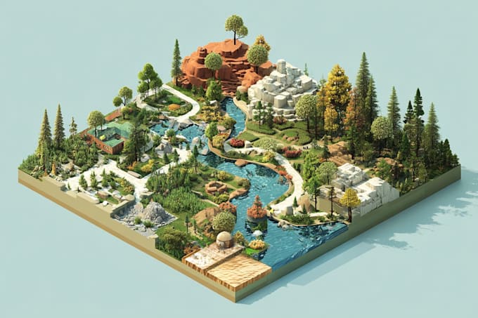 draw unique isometric map illustration flat design 2d isometric map
