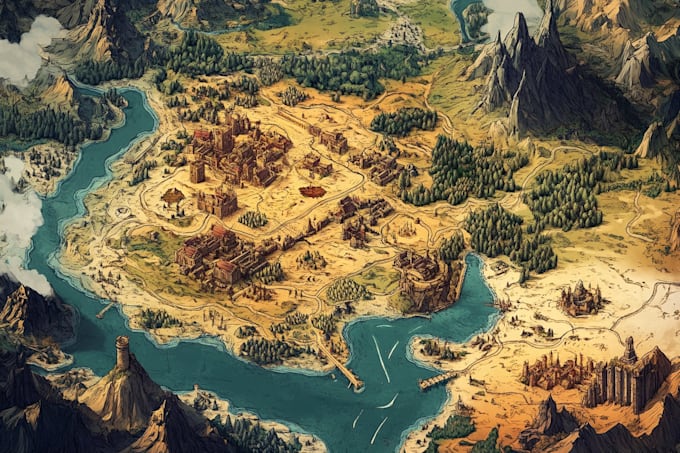 draw fantasy map illustration isometric map