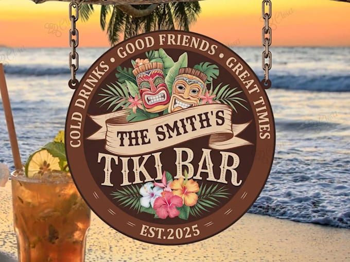 make custom summer themed and skull tiki bar logo