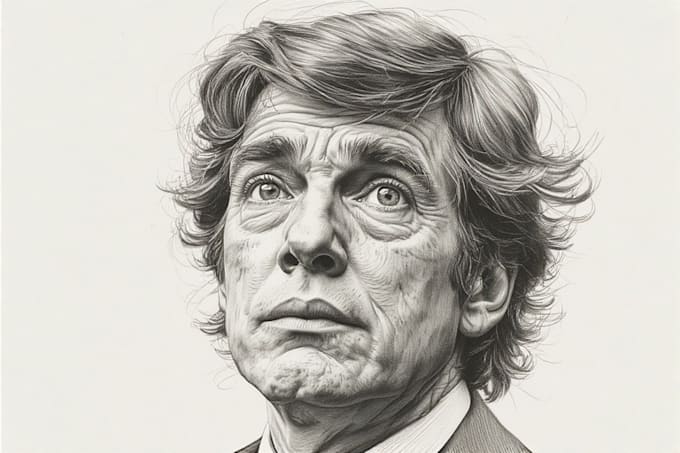 make a gorgeous a hedcut wsj portrait style from photo