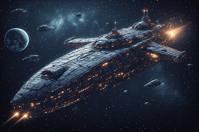 illustrate futuristic spaceships in high quality
