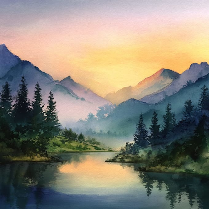 handrawn watercolor landscape on paper