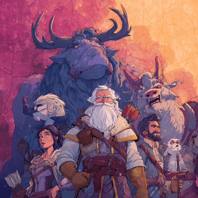 did group party character art, dnd party