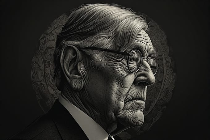 create hand drawn hedcut portrait in wsj style illustration