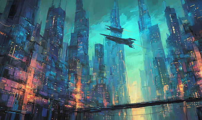 Drawing a cyberpunk city, sci fi futuristic city by Katerewer | Fiverr
