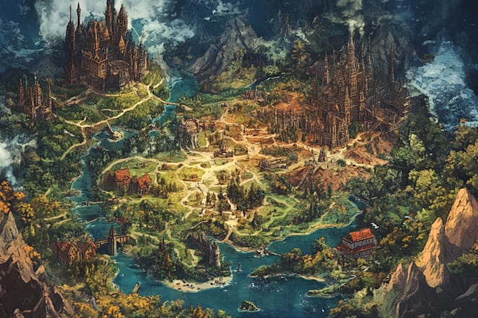 illustrate fantasy map and city map