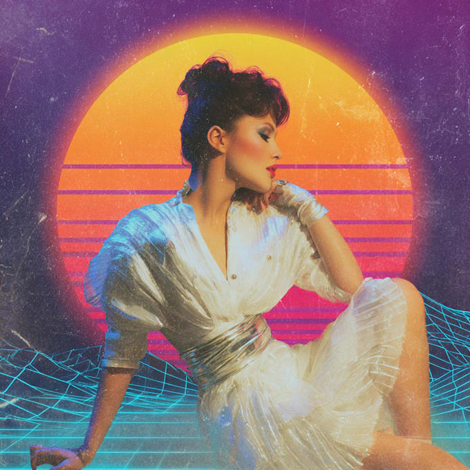 create 80s retro, synthwave cover art