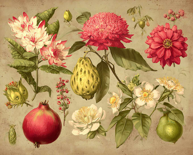 create elegant vintage botanical illustrations for books