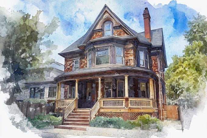 custom digital watercolor house