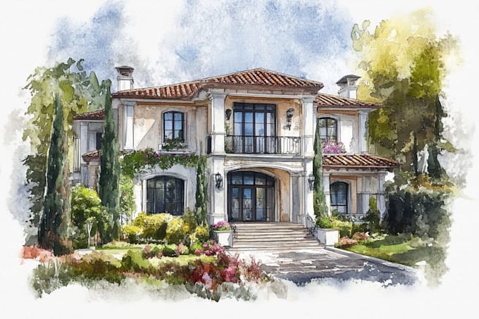hand draw architectural home building portrait