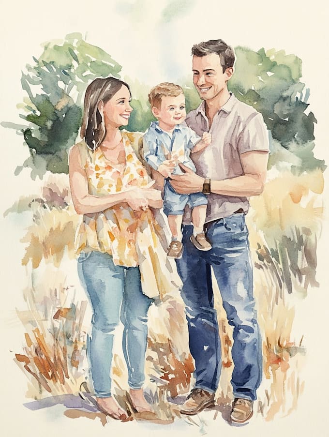 create a family portrait watercolor portrait