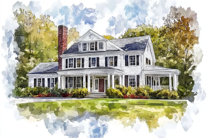 digital watercolor house portrait