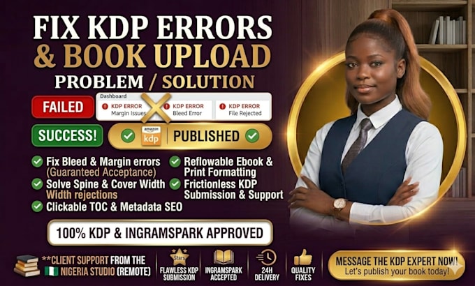 fix KDP errors, do book formatting, and book upload for amazon kindle