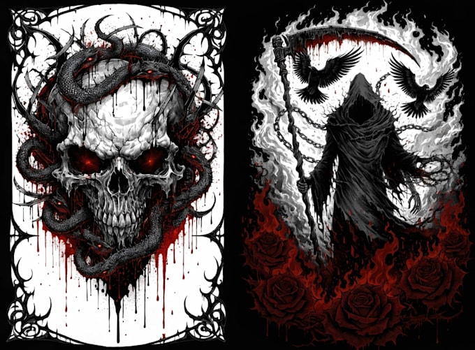 draw dark art, horror, skull, metal illustration