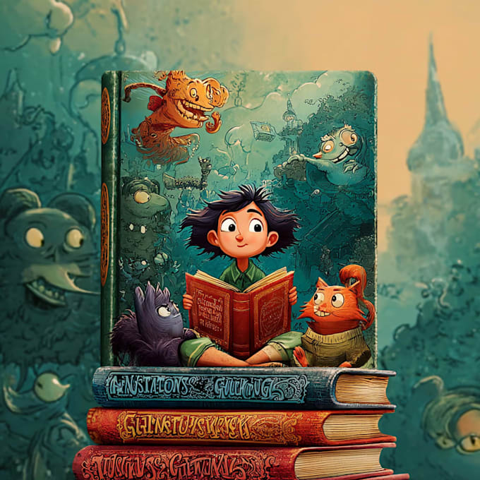 create eye catching cartoon book cover art