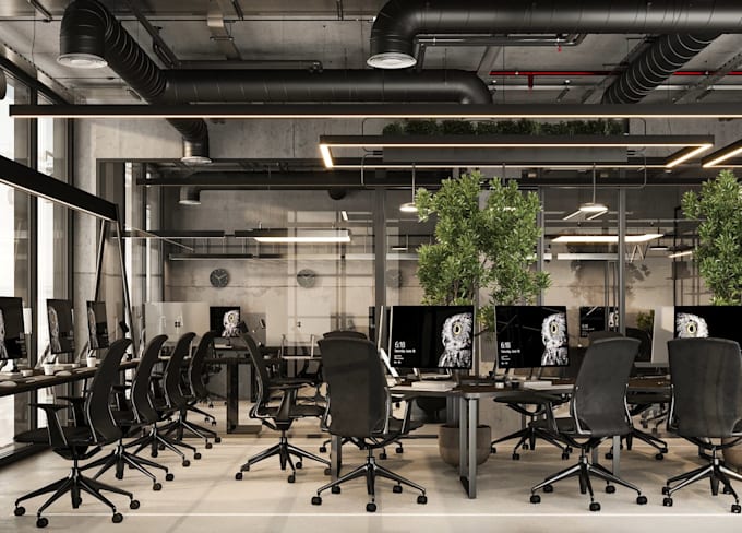 renovate office interior rendering, workspace visual,coworking area,lobby design