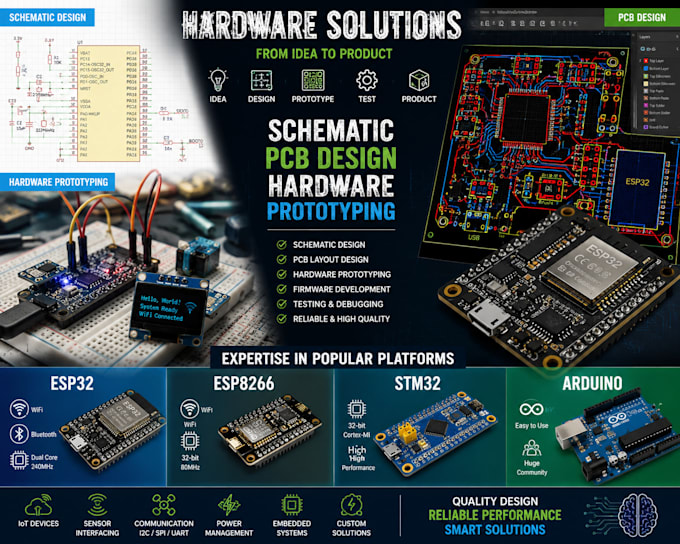 make hardware prototyping, schematic, pcb design, esp32, esp8266, stm32, arduino