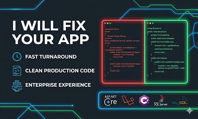 fix your aspnet core or laravel web app bugs within 24 hours
