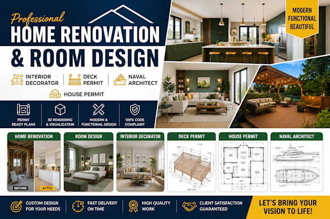 do home renovation room design interior decorator deck permit naval architect