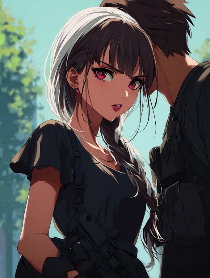 draw a couple illustration in anime style