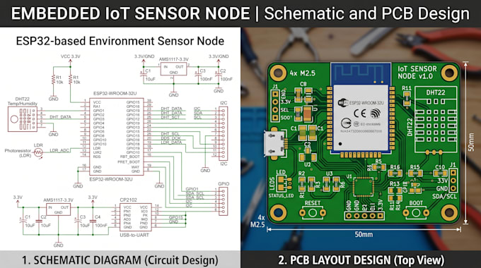 create pcb design and schematic for embedded and iot projects