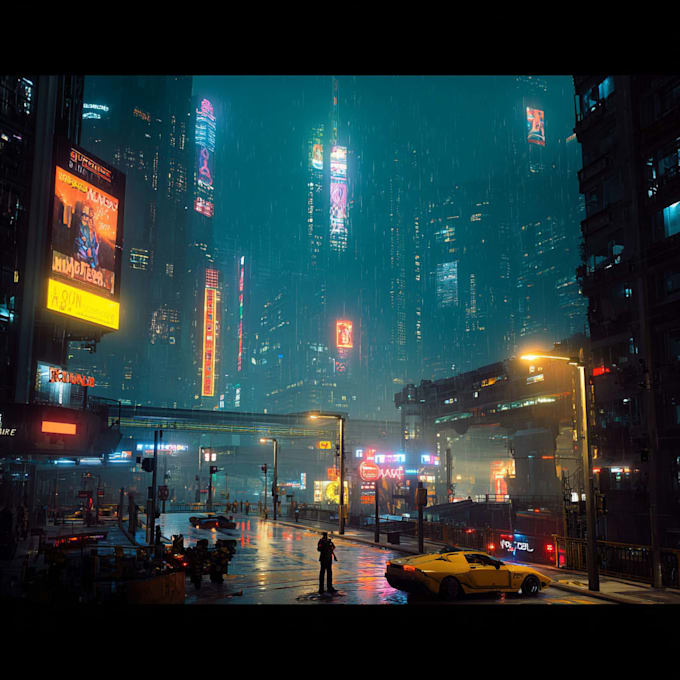 make a cyberpunk city illustrations