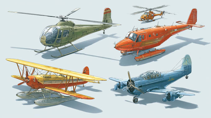 draw aircraft, airplane, helicopter into a vector style