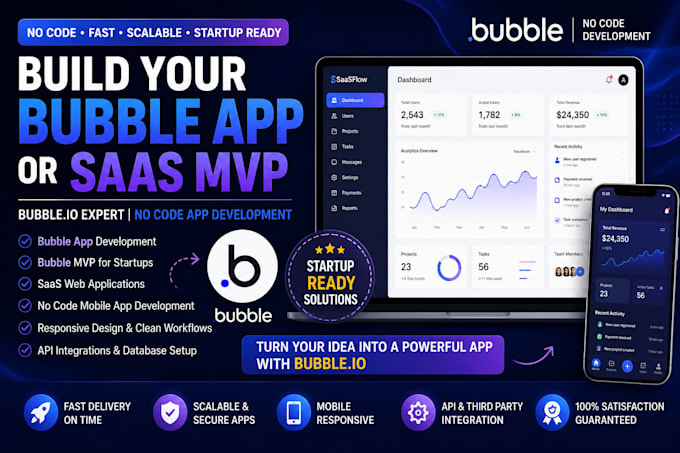 develop bubble app, bubble mvp or saas with no code mobile app development