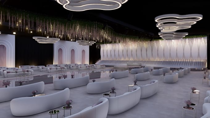 render photorealistic event,wedding hall ,restaurant,coffee shop interior render