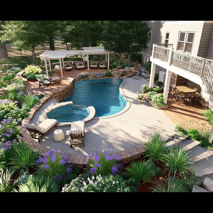 design backyard, pool, patio as a landscape architect