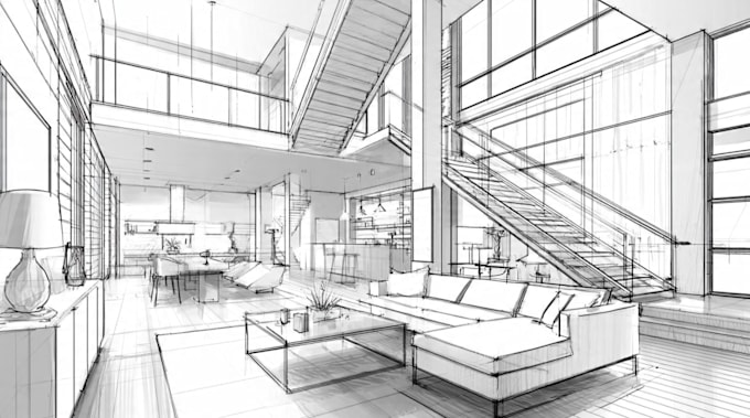 digital sketch architecture and interior design, concept art