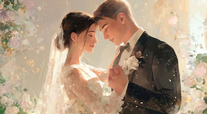 draw couple portrait for wedding illustration