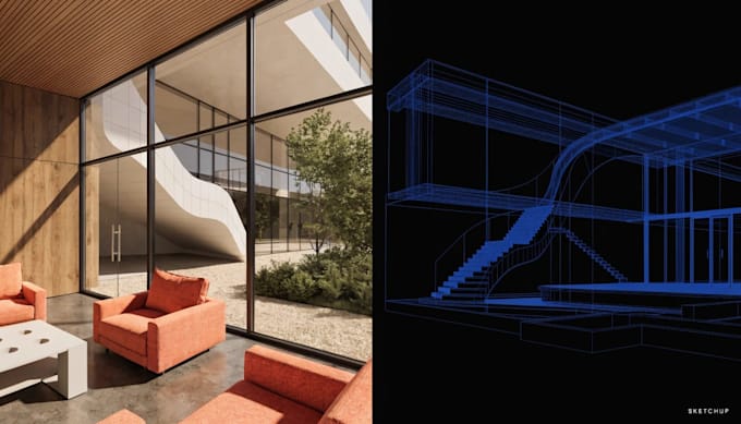 make interior, exterior design, sketchup 3d model and render