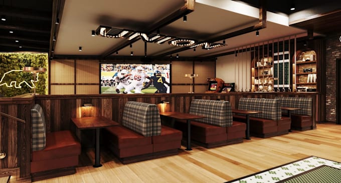 design 3d restaurant interior, cafe, kiosk interior, lounge cgi render, bar, spa