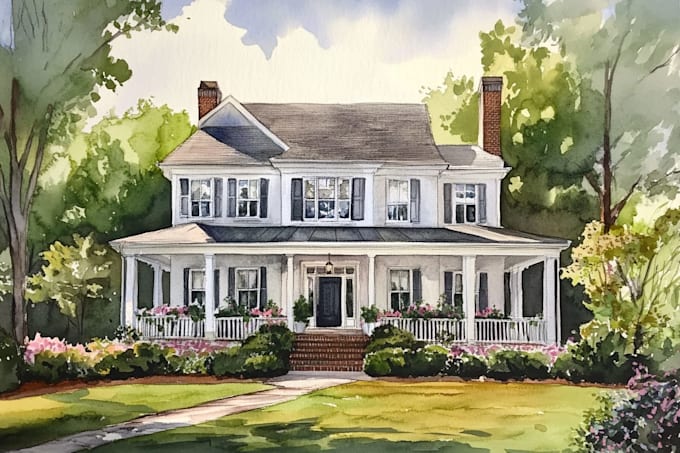 custom digital watercolor house