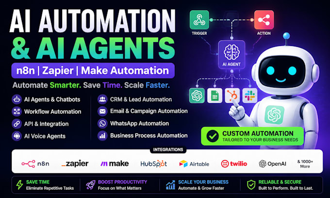create ai automation, ai agents and n8n zapier workflows