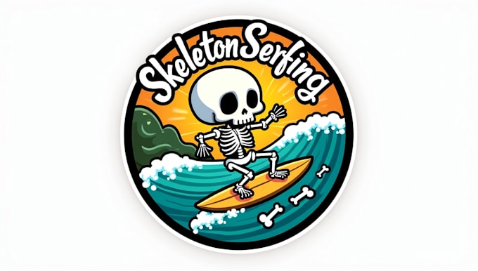 design a unique skeleton surfing logo for your brand