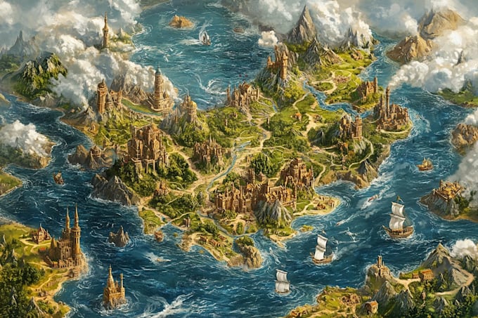 make a fantasy map illustration for map